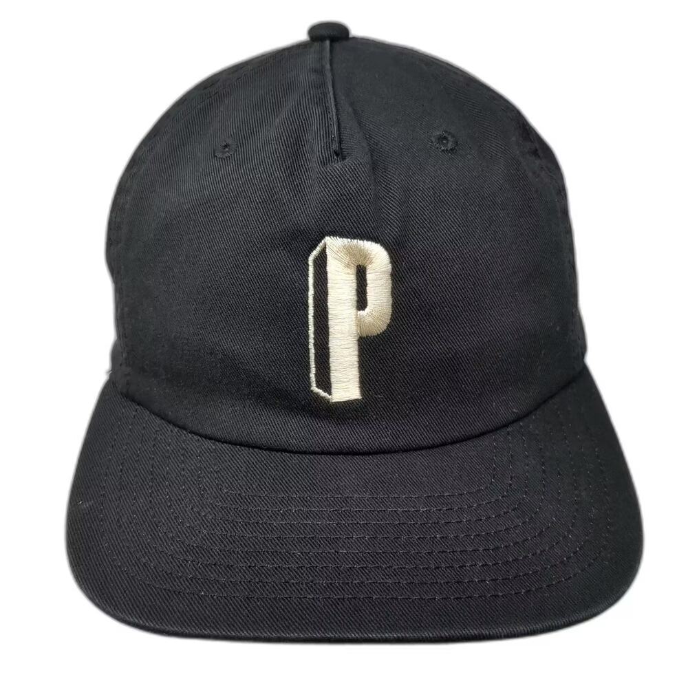 Colour 5 Panel Black White Hat OS Embroidered P Logo Adjustable Slideback